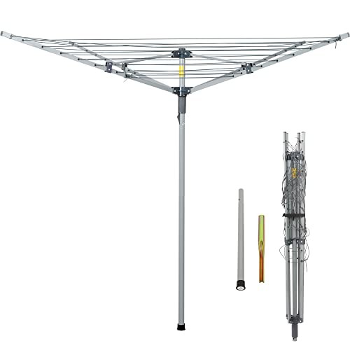 JS CINTRE PLIABLE 4 BRAS PORTE-PARAPLUIE ROTATIF CORDE À LINGE 131 PIEDS - GRIS - Photo 2/5