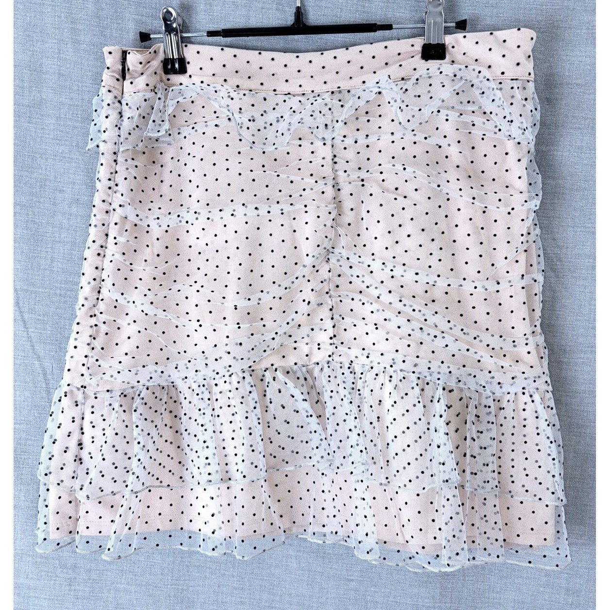 Majorelle Xavier Mini Skirt Black Dot Ruched Mesh Tiered Ruffle Size L Revolve image 3