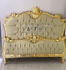 Letto Matrimoniale stile antico Barocco legno oro Swarovski ecopelle avorio AL17