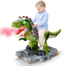 Dinosaur Ride on Toy Cars for Kids, Toddler Electric Ride on Toys with Music, Li