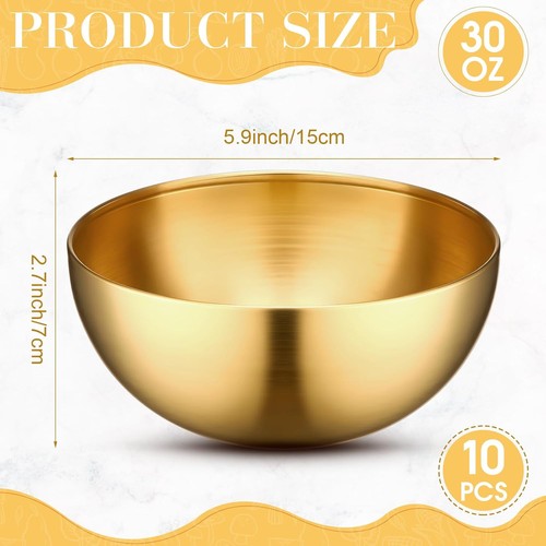 Nuogo 10 Pcs Gold Mixing Bowls Decorative Metal Stainless 5.9 Inch, Golden - Picture 2 of 7