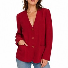 Vintage Blazer 100 Silk Red Size 8 Quiet Luxury Minimalist Closet Staple