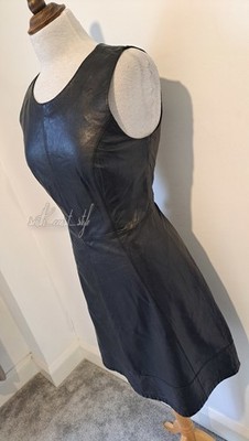 OASIS - Black 100% Genuine Leather Fit & Flare Above The Knee Dress - Size 12