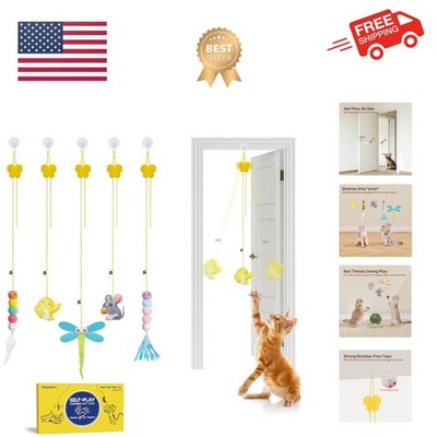 Interactive Cat Feather Toys 5 Pcs, Cat Teaser Retractable Hanging Indoor Kit...