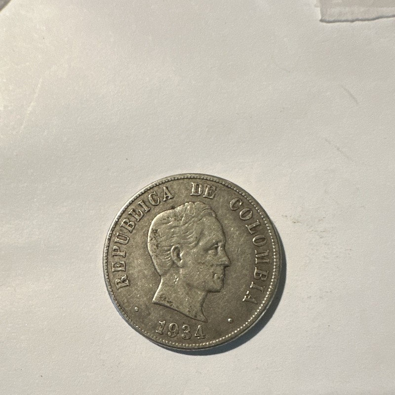 Colombia 1934 50 Centavos Silver Coin 0.500 Fineness Bogota Mint (B)