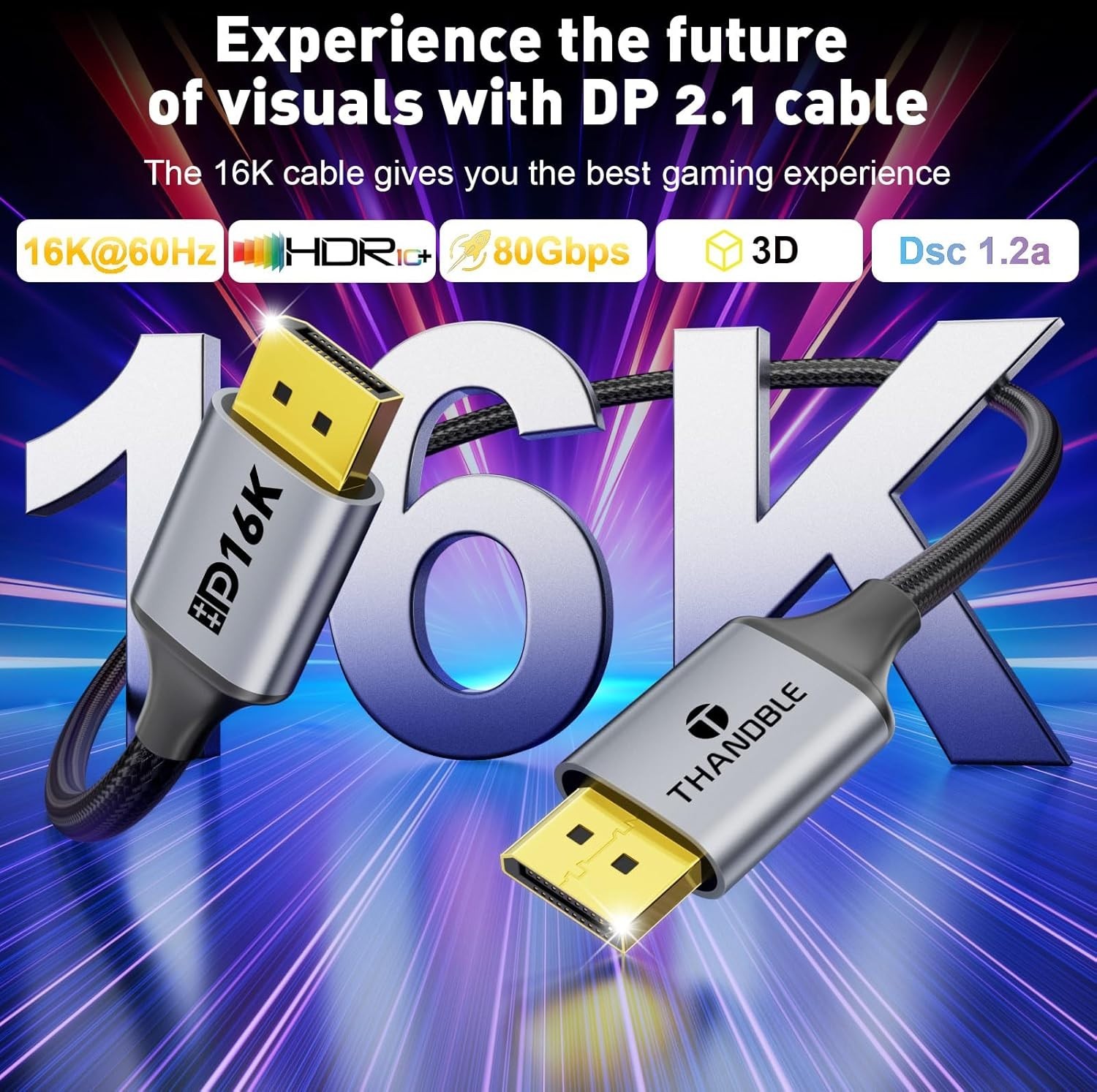 DisplayPort Cable 2.1 DP 2.1 Cable 10FT 16K60Hz 8K120Hz 4K240Hz Display Port