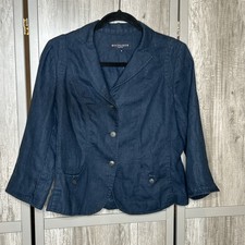 Bucolique Linen Blazer Women Size S Jacket Navy Blue