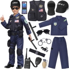 Latocos 15 PCS SWAT Police Officer Costume for Kids with Vest Accessories Cop...