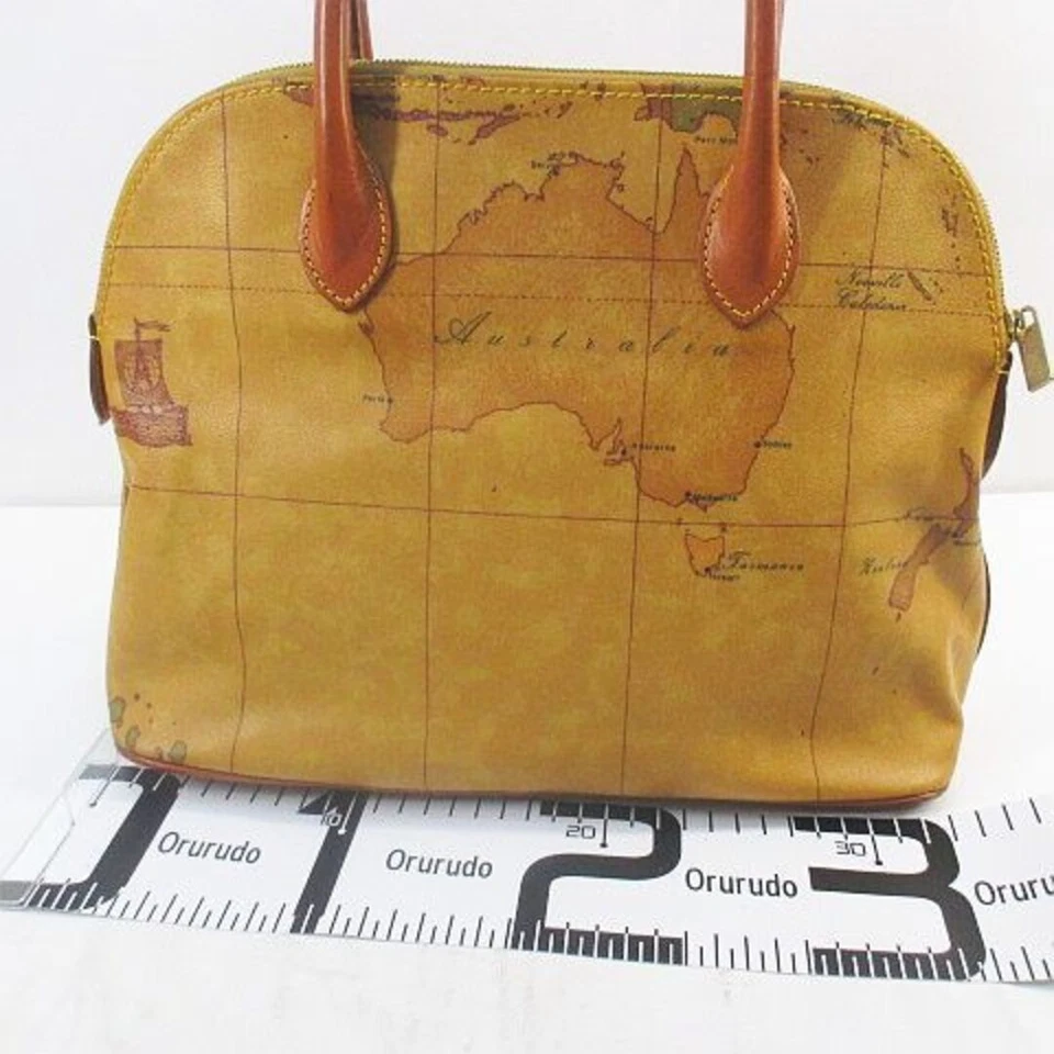 Bolso de mano Alviero Martini 1A Classe patrón mapa mundo marrón cuero estilo usado 377 Foto 4 de 4