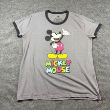 Disney Shirt Men's XL Mickey Mouse Ringer Gray Short Sleeve Graphic Tee