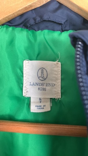 Lands End Boy's Puffer Zip-Up Vest Sz 7 Navy Blue & Green - Picture 5 of 9