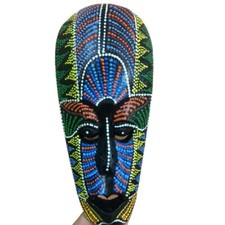 Tiki Dot Aboriginal Mask Decor Wood Hand Carved Wall Hanging Bali Tribal Painted