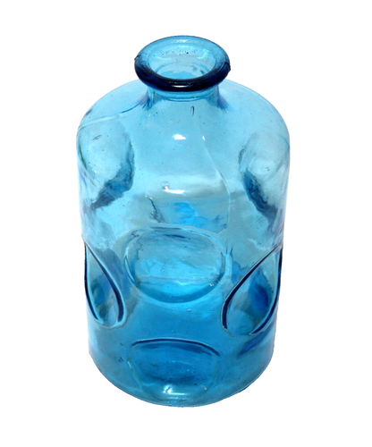 Vintage Decanter Bottle Turquoise Blue Glass Vase Indented Circle Taiwan - Picture 3 of 5