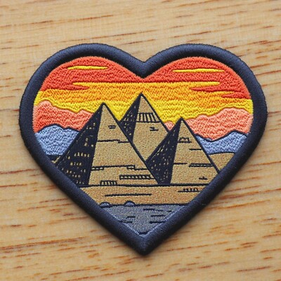 Heart Pyramids Patch Iron-on Applique Clothes Vest, Egyptian, Egypt, DIY Project
