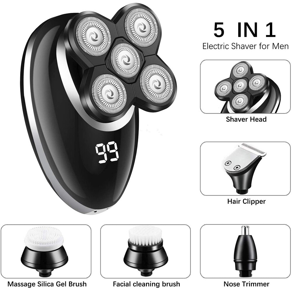 4D 5in1 Rotary Electric Shaver Rechargeable Bald Head Hair Beard