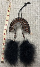 Native American Beaded Indian Headdress with Feathers Hand Made Brown and Black