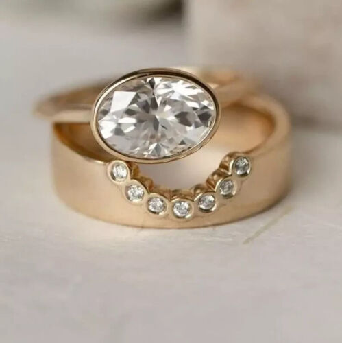 1.0Ct Oval Cut Moissanite EastWest Engagement Ring Set Wedding Bridal Band Gift - Picture 4 of 8