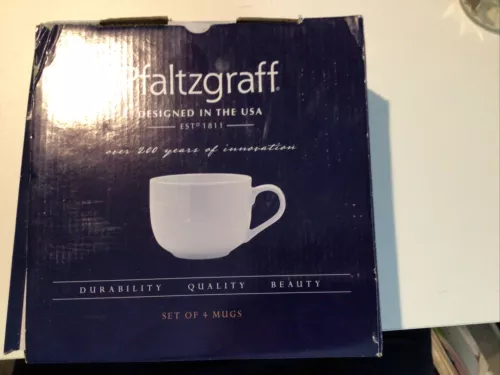 Pfaltzgraff Porcelain Mugs, White, Set Of 4, New, Open Box