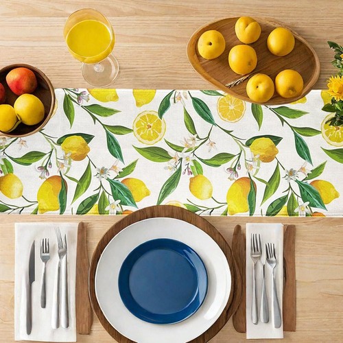 Lemon Table Runner Yellow Summer Table Runners 72 Inches Long Seasonal Linen ... - Picture 3 of 7