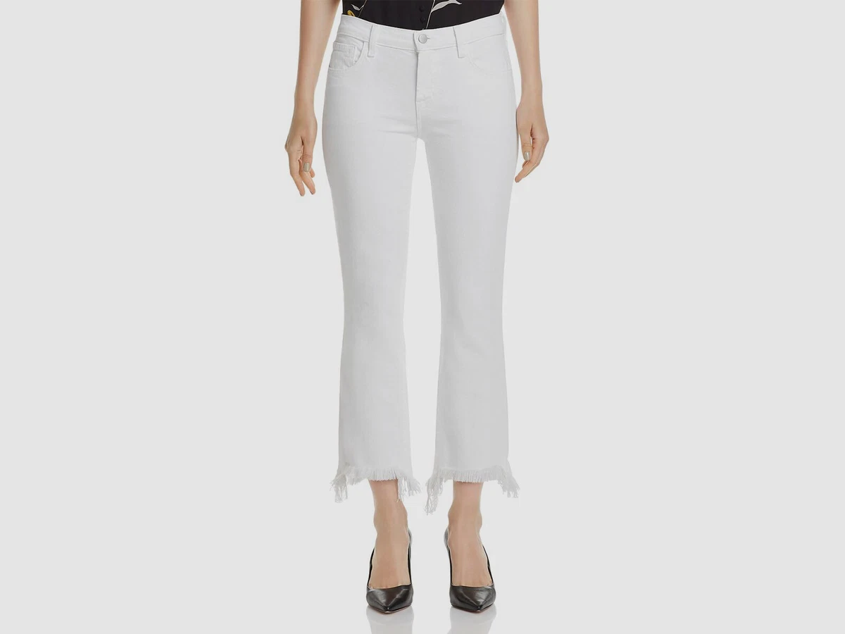 349 J Brand Women White Jeans Cropped Boot Cut Leg Mid Rise Denim Pants Size 25