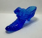 Vintage Fenton Glass Colonial Blue Hobnail Glass Cat Boot Shoe USA