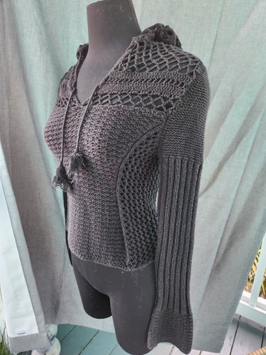 Express Hoodie Sweater Knit Pullover Crochet Knit Black Women's Size Small - Picture 6 of 11