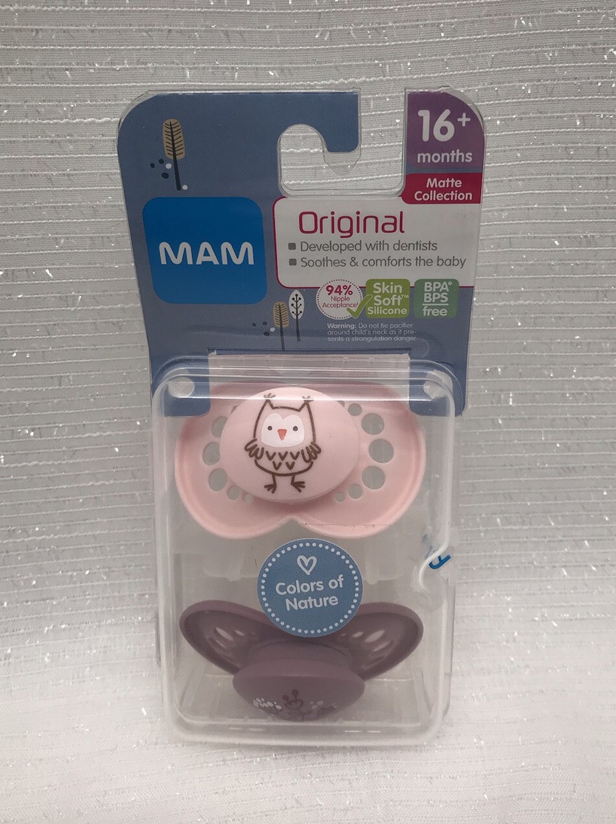 MAM Girls 2pk Baby Binky Pacifier Soother Pink Owl Purple Flower
