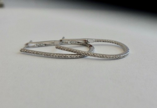 Brilliant hoop earrings 0.24 carat 92 small brilliant diamonds 750 White Gold - Picture 2 of 5