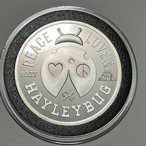 Peace Love & Hayleybug Bear Rare Coin 1 Troy Oz .999 Fine Silver Round Medal 999 - Picture 6 of 12