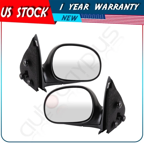 Power For 1997-2004 Ford F-150 Black Cover Manual Fold Side View Mirrors Pair
