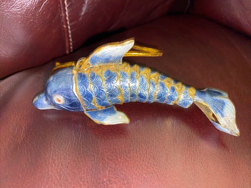 Cloisonne emailliertes Metall Gelenk Delfin Ornament beweglicher Körper 4,5" lang ~ Neu - Bild 2 von 5
