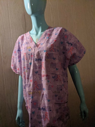 SB SCRUBS BREAST CANCER AWARENESS Pink Ribbons XL SCRUB TOP Hope Love Sharing - Picture 12 of 12
