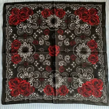 Rockabilly Black Red Roses Paisley Stars Chemo Wrap Doo Rag Dog Bandana Mask