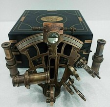 Astrolabe Glass top Wood Box Collectible J.Scott Brass Sextant Maritime Nautical