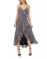 New Small Black White Ruffled High-Low Maxi Dress Summer Fall Semi Sheer Express