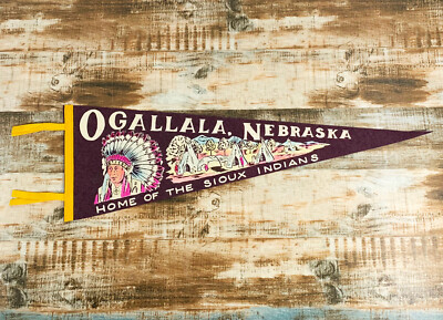 #ad #ad Ogallala Nebraska Home of the Sioux Indians Vintage 26quot; Long Felt Pennant $29.95