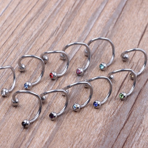 3pc Steel Crystal Twist Ear Helix Cartilage Stud Spiral Eyebrow Piercing 6-10mm - Picture 4 of 17