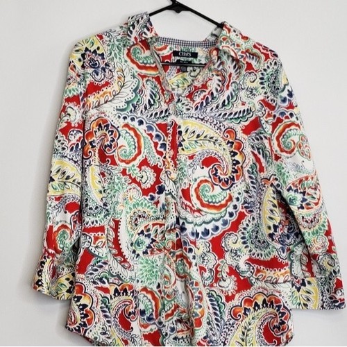 Chaps Plus Size Colourful Paisley Button Up Shirt Flip Cuff Size 1X - Picture 4 of 13