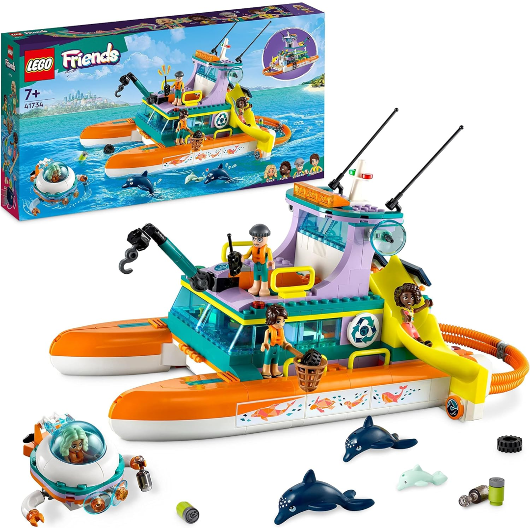 LEGO 41734 Friends Sea Rescue Boat Toy Playset with Dolphin Animal Figures
