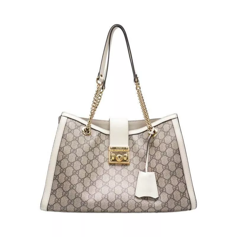 Sac à bandoulière Gucci blanc GG Supreme Pedal Lock chaîne moyenne
