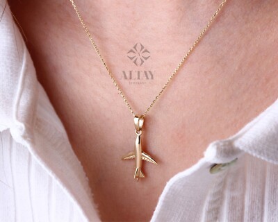 14K Gold Airplane Necklace, Plane Choker, Travel Necklace, Pilots Flight