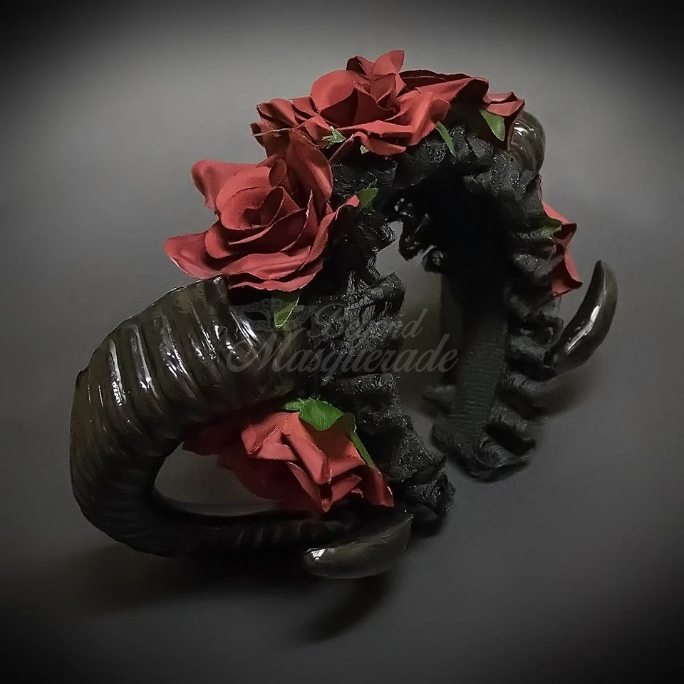 Ram Headband Masquerade Mask, Hair Decor Handband Black Red 0003 - Image 2 of 4