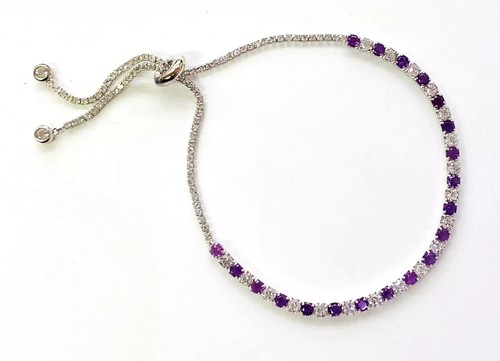 HSN Colleen Lopez Sterling Gemstone Amethyst & White Topaz Adjustable Bracelet