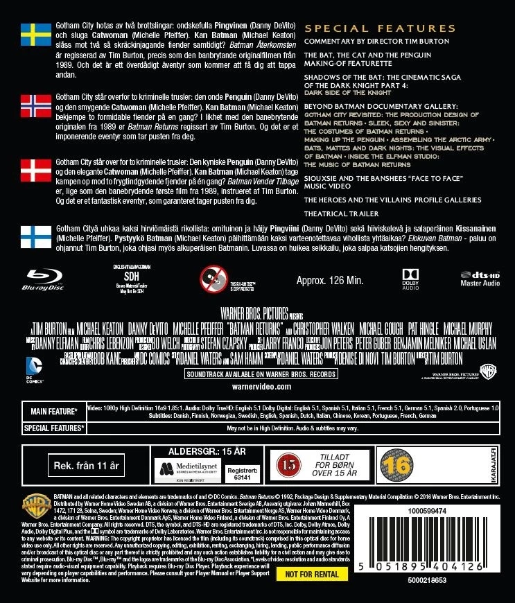 Batman Returns Blu Ray (Region Free) Batman Returns Blu Ray (Region Free)
