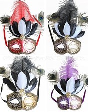 Venetian Masquerade Mask w/Peacock Ostrich Feathers Party Prom Halloween Costume