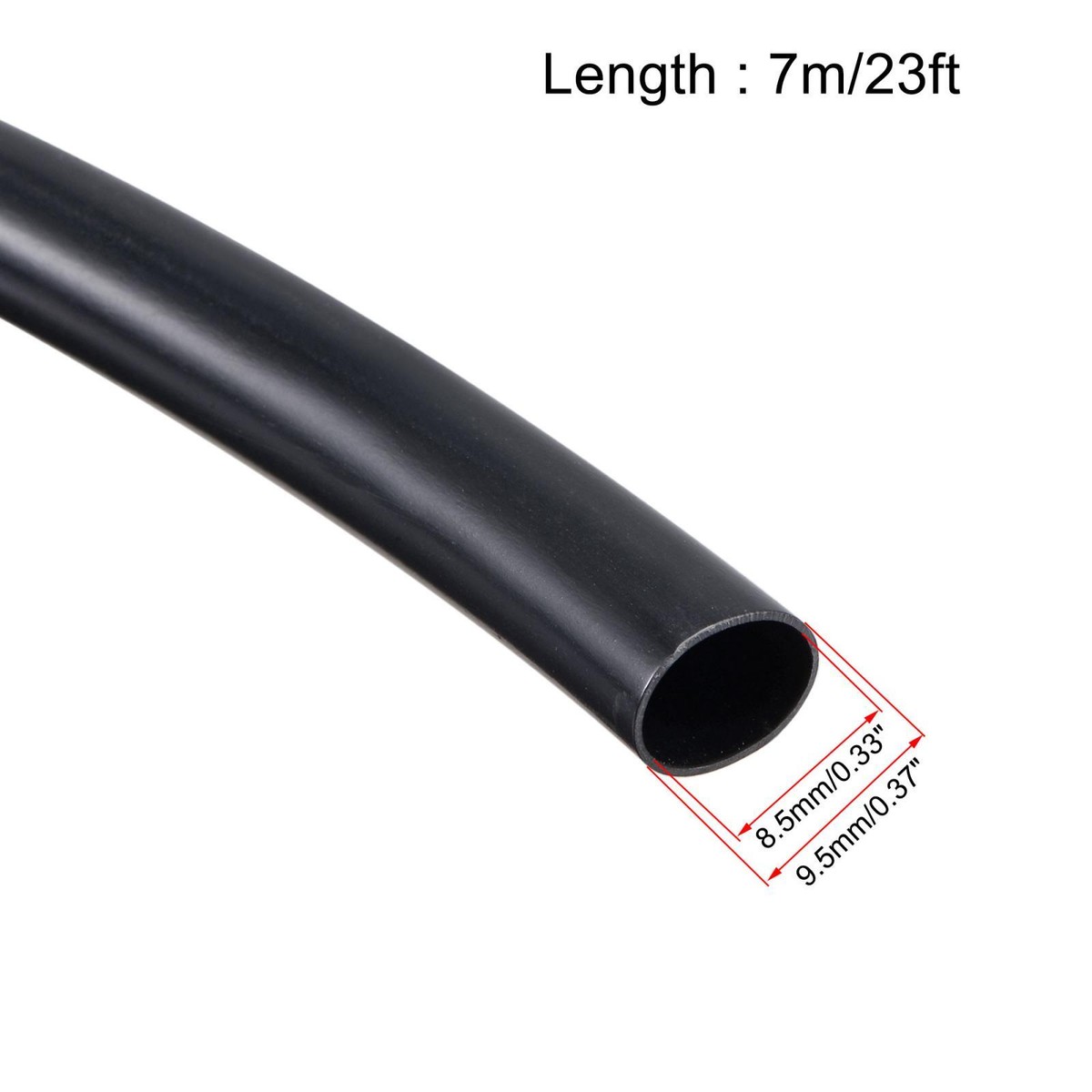 Gaine Thermorétractable PVC Noir 8,5mm Intérieur, 23 Pieds - Neuve Pour Protection Câbles