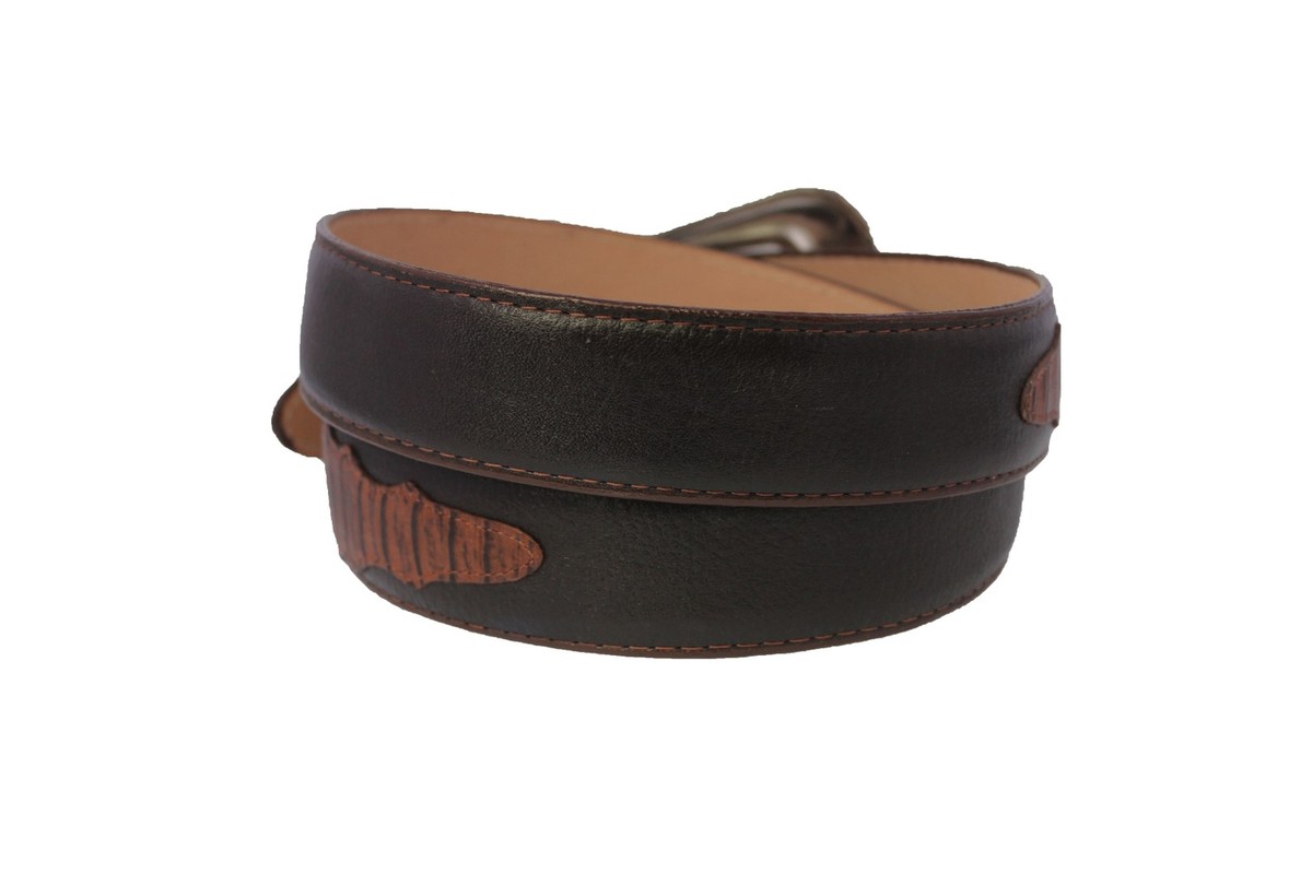 Western Cowboy Belt Cognac Snake Pattern Leather Overlay  display picture 2