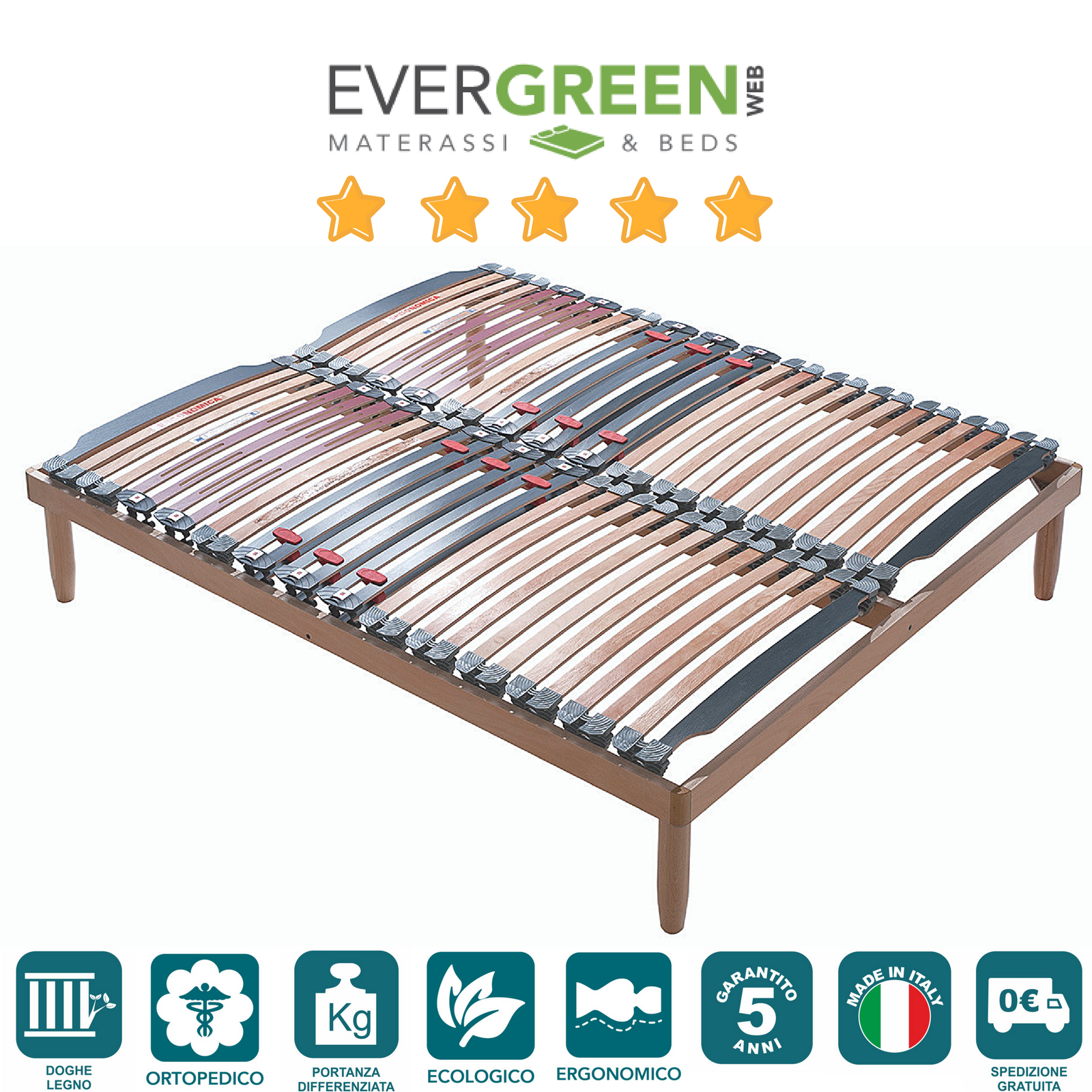 OFFERTA! Rete Matrimoniale 160x190 a Doghe Basculanti in Legno Faggio Ortopedica