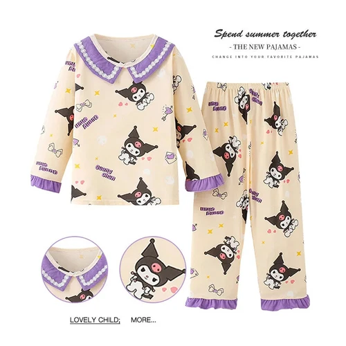 Kuromi Pajamas Sleepwear Long Sleeve Kids Home Clothes 2-piece Set - Picture 2 of 34