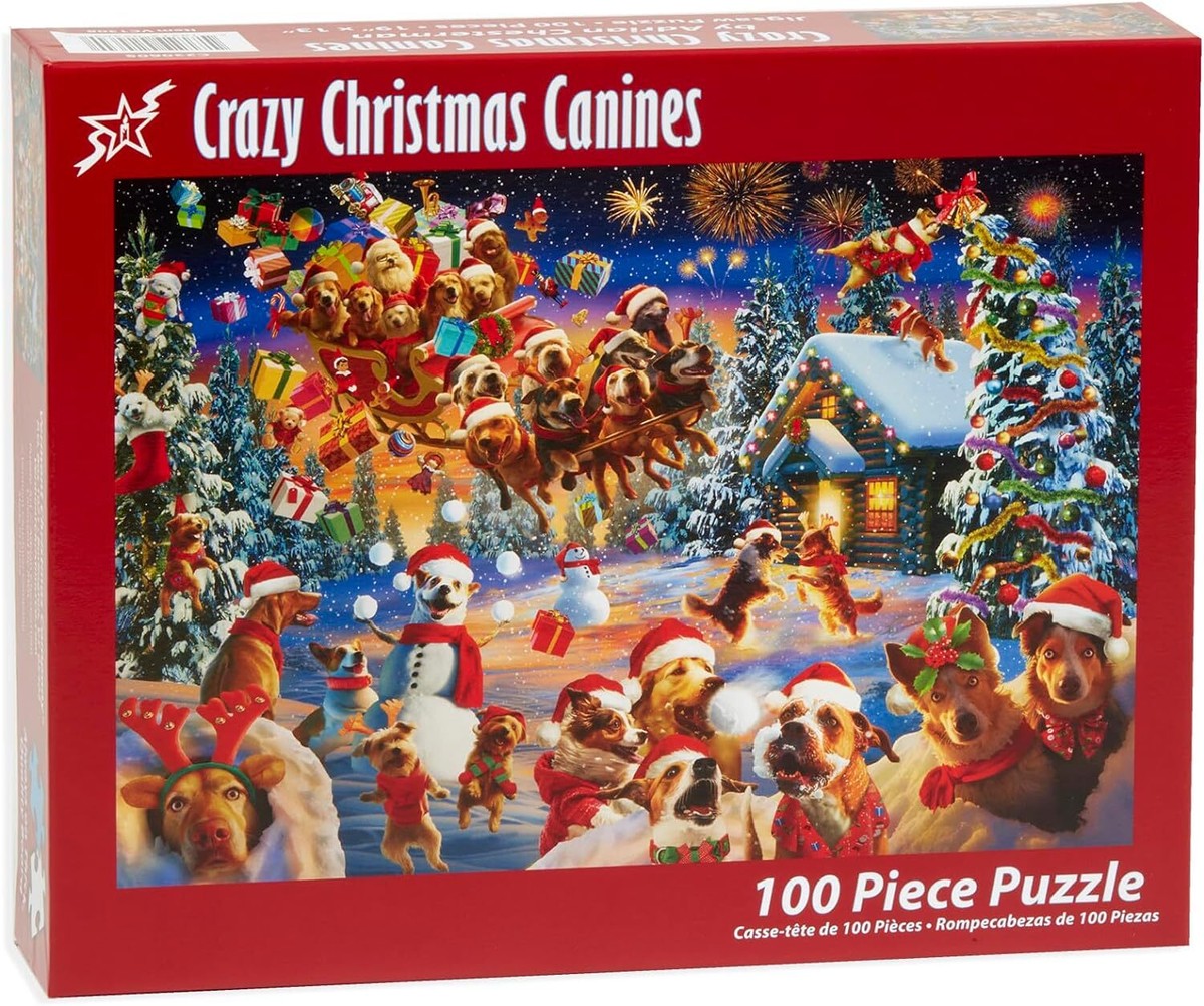 Vermont Christmas Company Crazy Christmas Canines 100 Piece Jigsaw